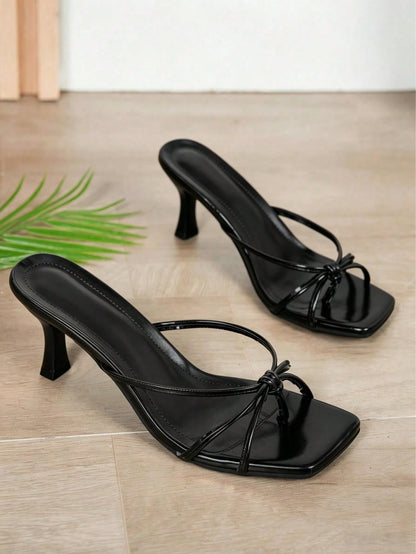 Black Criss-Cross Strap Open-Toe Stiletto Sandals, Stylish And Comfortable Formal High Heels For Women, Perfect For Spring And Summer Outfits.