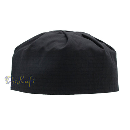 Black Ijazi Kufi Hat - Pleated-Top Fabric Muslim Prayer Cap