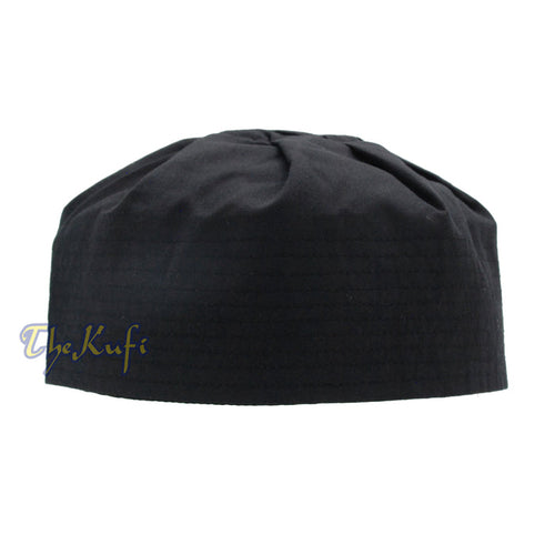Black Ijazi Kufi Hat - Pleated-Top Fabric Muslim Prayer Cap