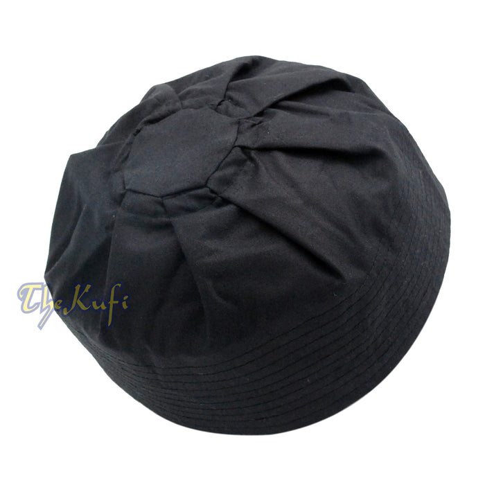 Black Ijazi Kufi Hat - Pleated-Top Fabric Muslim Prayer Cap
