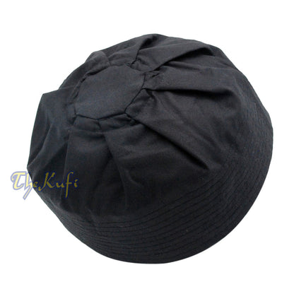 Black Ijazi Kufi Hat - Pleated-Top Fabric Muslim Prayer Cap