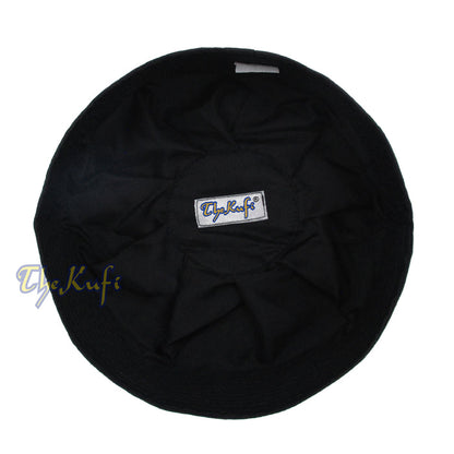 Black Ijazi Kufi Hat - Pleated-Top Fabric Muslim Prayer Cap