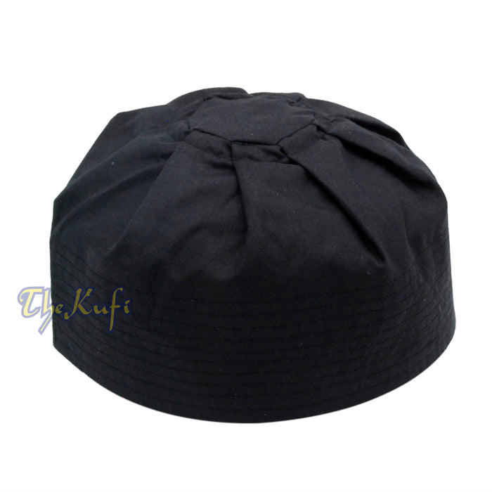 Black Ijazi Kufi Hat - Pleated-Top Fabric Muslim Prayer Cap