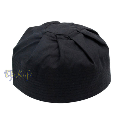 Black Ijazi Kufi Hat - Pleated-Top Fabric Muslim Prayer Cap