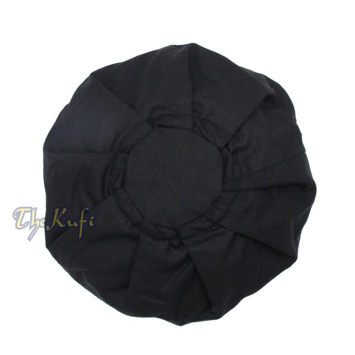 Black Ijazi Kufi Hat - Pleated-Top Fabric Muslim Prayer Cap