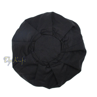 Black Ijazi Kufi Hat - Pleated-Top Fabric Muslim Prayer Cap