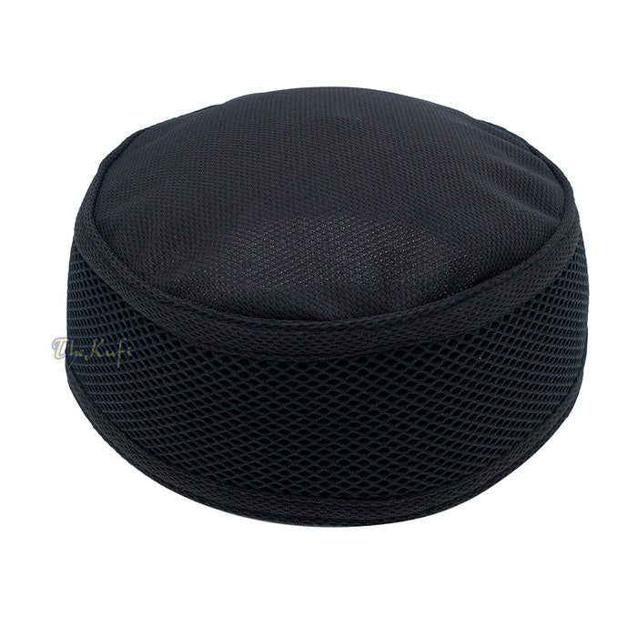 Black Madun Kufi - Pliable Round Black Net Sides Foldable Muslim Hat