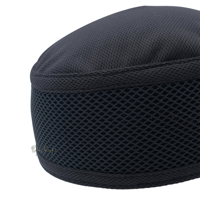 Black Madun Kufi - Pliable Round Black Net Sides Foldable Muslim Hat