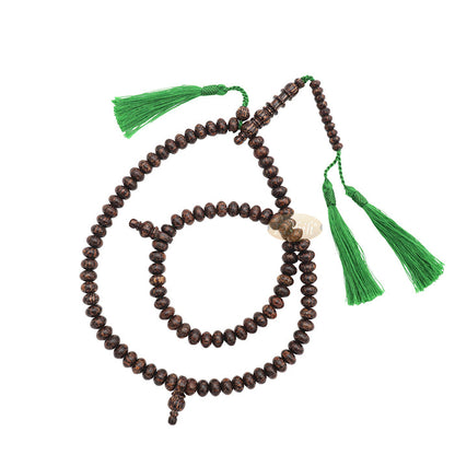 Black Palm Wood Misbaha – Limited-Edition 6x9mm Beads with Madinah Green Tassels 99ct Prayer Beads