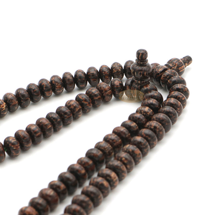 Black Palm Wood Misbaha – Limited-Edition 6x9mm Beads with Madinah Green Tassels 99ct Prayer Beads