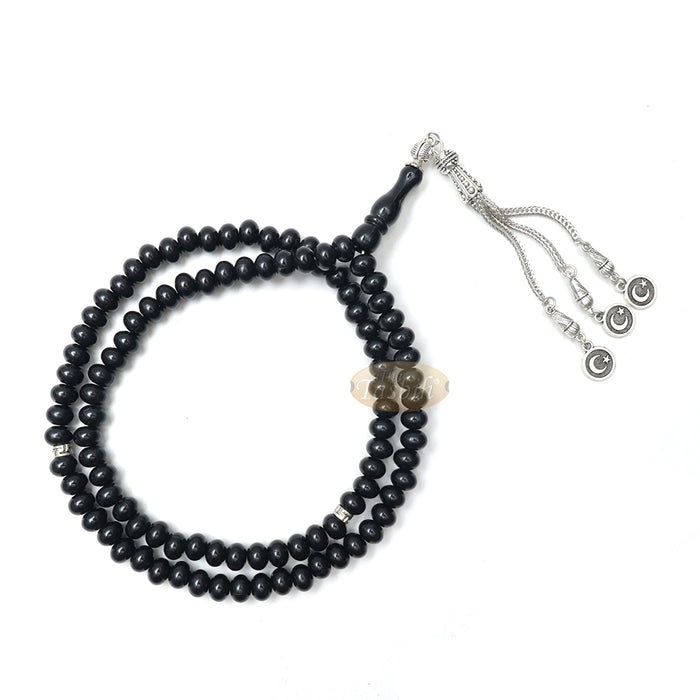 Black Plastic Oval greek Divider 99 Beads 7x5 mm Crescent Moon Tassels