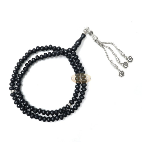 Black Plastic Oval greek Divider 99 Beads 7x5 mm Crescent Moon Tassels