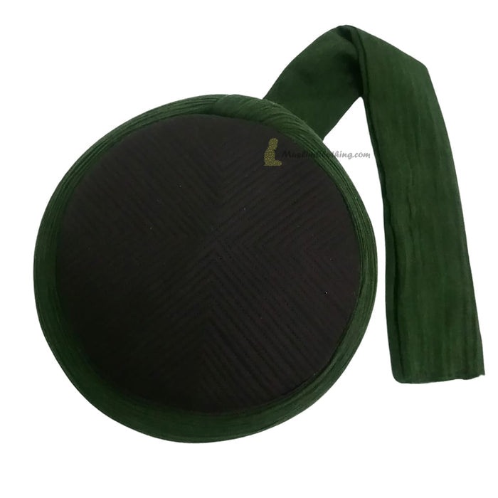 Black Rigid Malawi Kufi Pre-wrapped with Dark Green 100% Cotton Turban