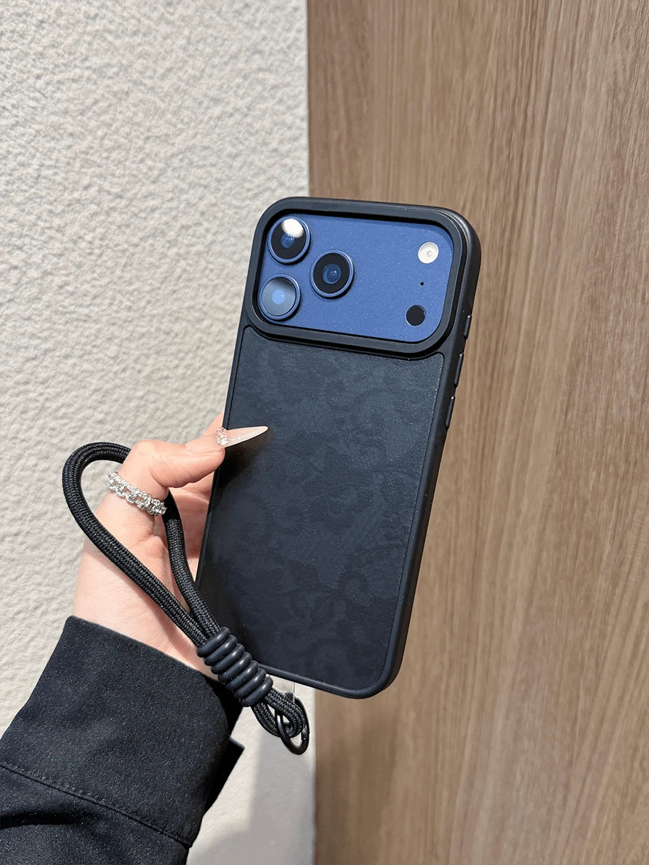 Black Silicone Lace Pattern Silicone Lanyard Style 1pc Silicone Lanyard Lace Pattern Matte Transparent Phone Case Compatible With Iphone17 17pro 17Air 17promax11 11Pro 11promax 12 12 Pro 12Promax 13 1