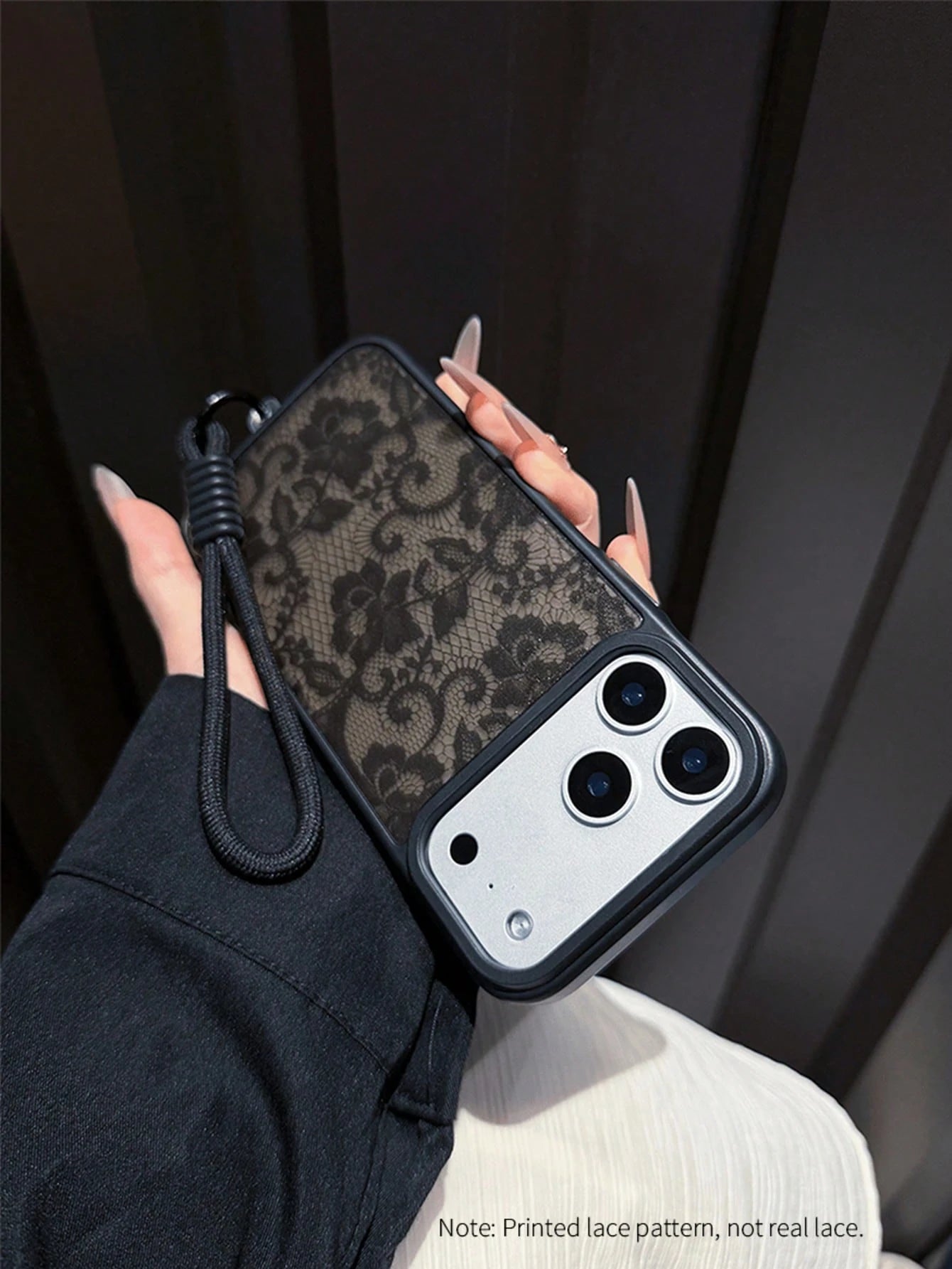 Black Silicone Lace Pattern Silicone Lanyard Style 1pc Silicone Lanyard Lace Pattern Matte Transparent Phone Case Compatible With Iphone17 17pro 17Air 17promax11 11Pro 11promax 12 12 Pro 12Promax 13 1