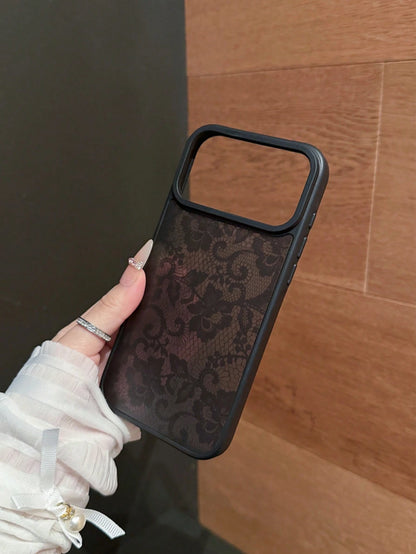 Black Silicone Lace Pattern Silicone Lanyard Style 1pc Silicone Lanyard Lace Pattern Matte Transparent Phone Case Compatible With Iphone17 17pro 17Air 17promax11 11Pro 11promax 12 12 Pro 12Promax 13 1
