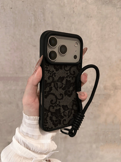 Black Silicone Lace Pattern Silicone Lanyard Style 1pc Silicone Lanyard Lace Pattern Matte Transparent Phone Case Compatible With Iphone17 17pro 17Air 17promax11 11Pro 11promax 12 12 Pro 12Promax 13 1