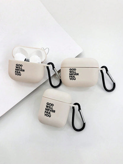 Black Slogan Element Bluetooth Earphone Cases 1pc Christian Bible Verse Earphone Case, Cool Christian Earphone Case, Christian Gift For Girlfriend/Boyfriend, Slogan Beige Earphone Case With 1pc Earpho