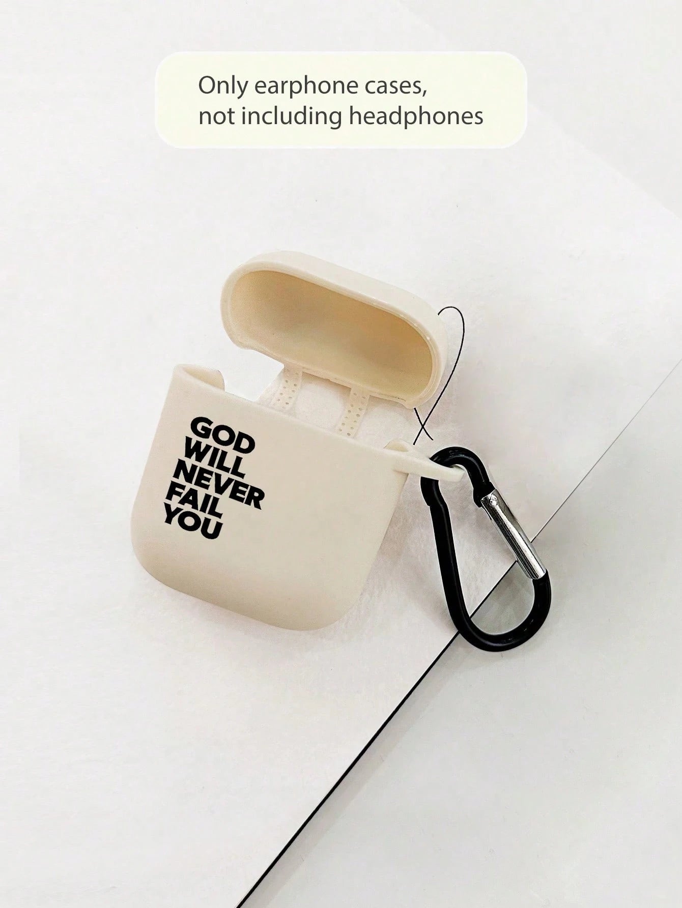 Black Slogan Element Bluetooth Earphone Cases 1pc Christian Bible Verse Earphone Case, Cool Christian Earphone Case, Christian Gift For Girlfriend/Boyfriend, Slogan Beige Earphone Case With 1pc Earpho