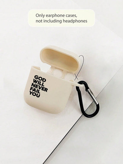 Black Slogan Element Bluetooth Earphone Cases 1pc Christian Bible Verse Earphone Case, Cool Christian Earphone Case, Christian Gift For Girlfriend/Boyfriend, Slogan Beige Earphone Case With 1pc Earpho