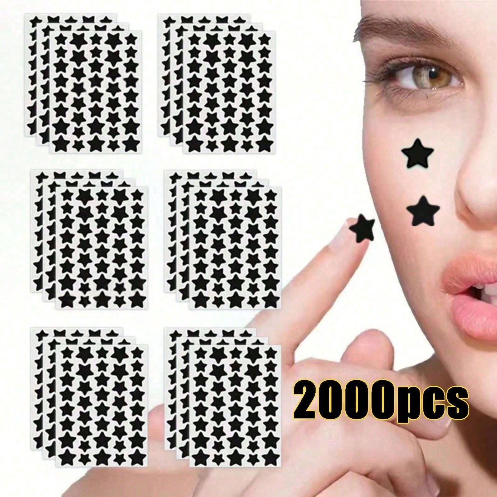 Black Star Face Decorative Stickers, 2000pcs Mixed Size Star Face Decals, Cute Makeup Accessories For Party, Festival, Selfie, Daily Styling