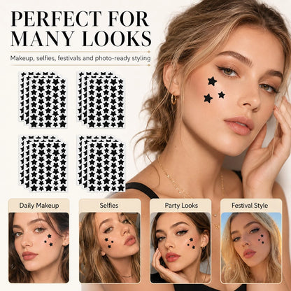 Black Star Face Decorative Stickers, 2000pcs Mixed Size Star Face Decals, Cute Makeup Accessories For Party, Festival, Selfie, Daily Styling
