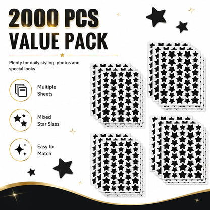 Black Star Face Decorative Stickers, 2000pcs Mixed Size Star Face Decals, Cute Makeup Accessories For Party, Festival, Selfie, Daily Styling