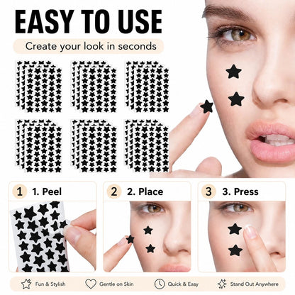 Black Star Face Decorative Stickers, 2000pcs Mixed Size Star Face Decals, Cute Makeup Accessories For Party, Festival, Selfie, Daily Styling