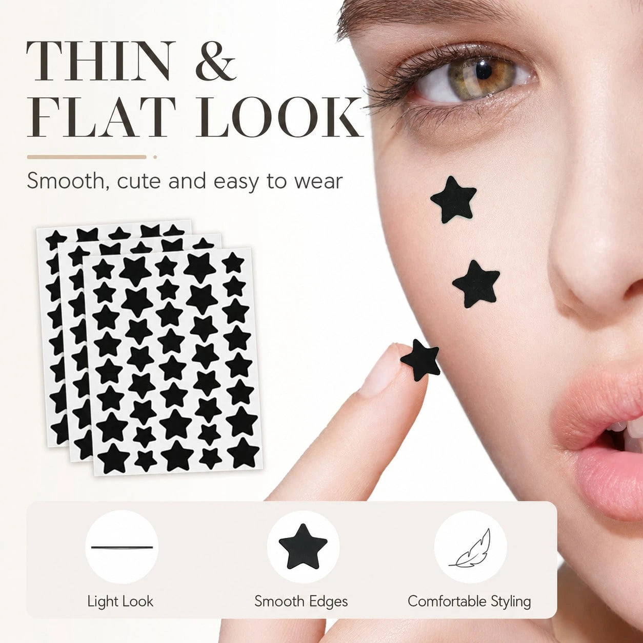 Black Star Face Decorative Stickers, 2000pcs Mixed Size Star Face Decals, Cute Makeup Accessories For Party, Festival, Selfie, Daily Styling