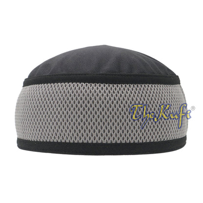 Black with Dark Gray Madun Vented Top Pliable Two-Color Round Kufi Hat