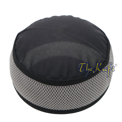 Black with Dark Gray Madun Vented Top Pliable Two-Color Round Kufi Hat