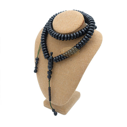 Black Wood Disc Prayer Beads Tasbih Handcrafted 7x17 mm 99-beads Carved Alif