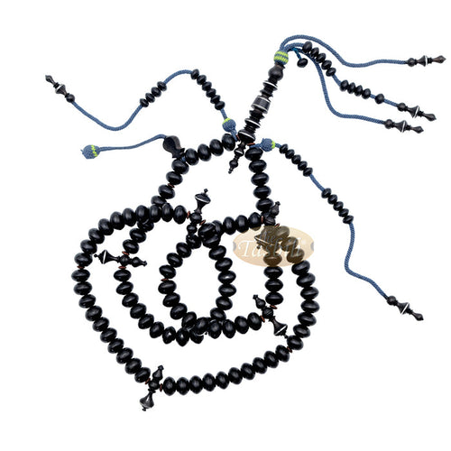 Black Wood Tijani Tasbih | Limited Edition Ain Madhi 13x8 mm Oval Pewter Inlay 100-Bead