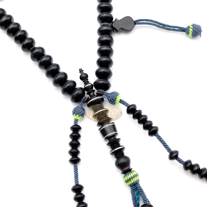 Black Wood Tijani Tasbih | Limited Edition Ain Madhi 13x8 mm Oval Pewter Inlay 100-Bead