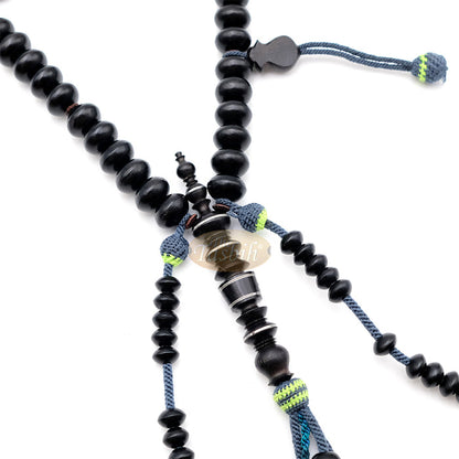 Black Wood Tijani Tasbih | Limited Edition Ain Madhi 13x8 mm Oval Pewter Inlay 100-Bead
