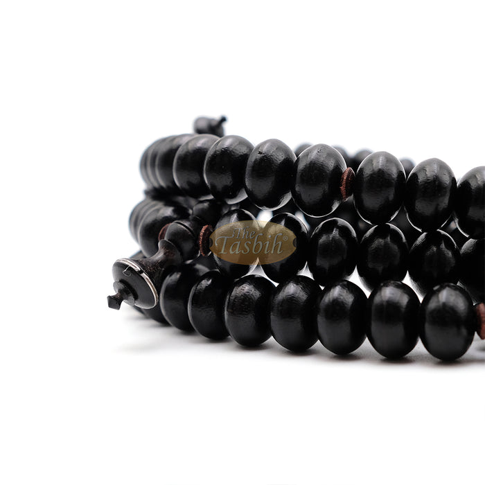 Black Wood Tijani Tasbih | Limited Edition Ain Madhi 13x8 mm Oval Pewter Inlay 100-Bead