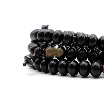 Black Wood Tijani Tasbih | Limited Edition Ain Madhi 13x8 mm Oval Pewter Inlay 100-Bead