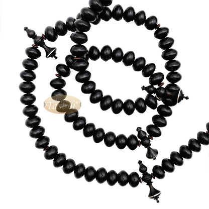Black Wood Tijani Tasbih | Limited Edition Ain Madhi 13x8 mm Oval Pewter Inlay 100-Bead