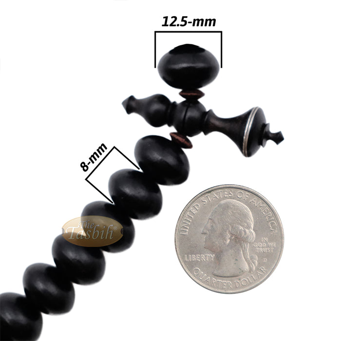 Black Wood Tijani Tasbih | Limited Edition Ain Madhi 13x8 mm Oval Pewter Inlay 100-Bead