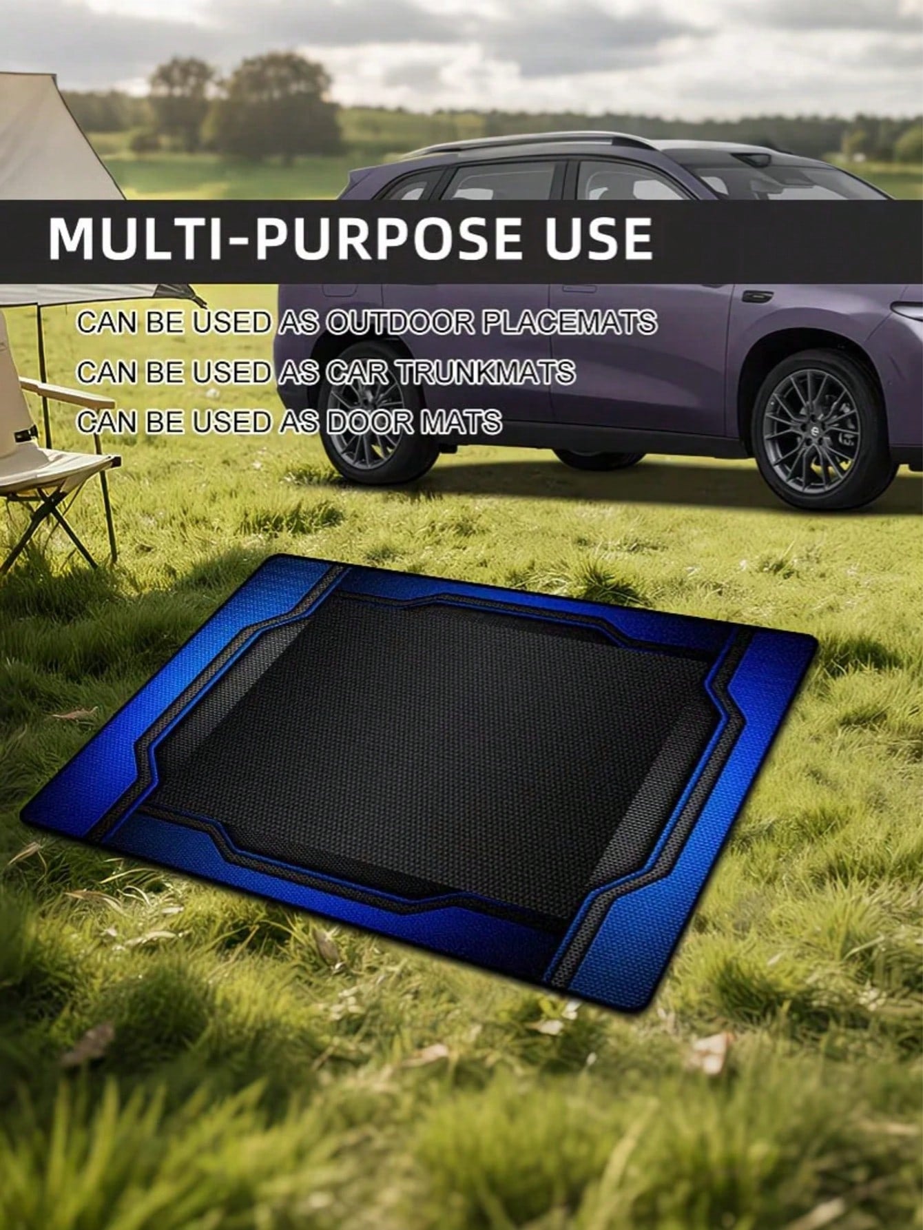 Blue & Black Sporty Car Trunk Mat, Suitable For All Types Of Trucks And SUVs, Ideal Gift, Car Interior Decoration Mat, Fun Design, Wear-Resistant & Non-Slip, Car-Specific Floor Mat, Travel Essential
