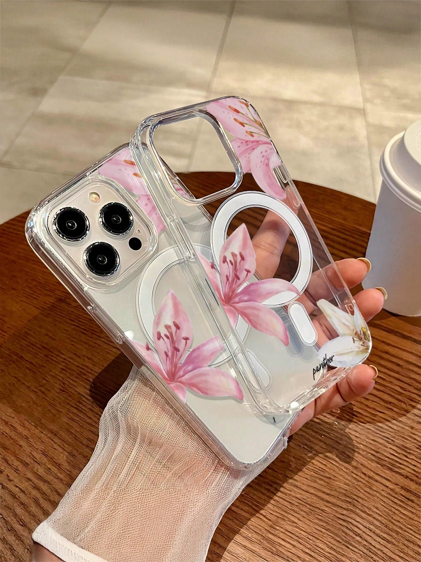 Blue Floral Fashion 1pc Transparent Magnetic Wireless Charging Lily Flower Soft + Hard Phone Case, Scratch-Resistant, Fingerprint-Proof, Compatible With Iphone 15, 16 Pro/Pro Max, 14, 15, 16 Plus, Uni