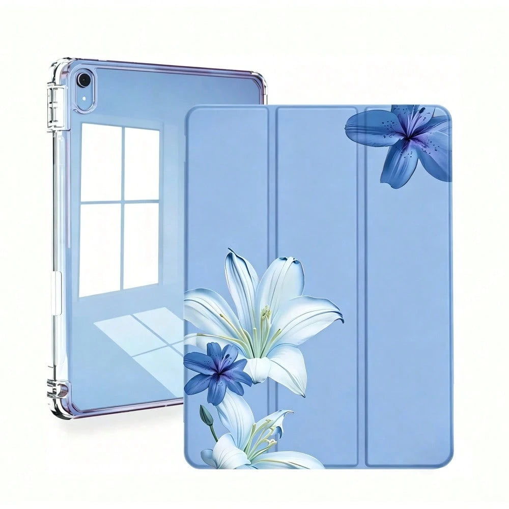Blue Lily Print Case For (A16) 11th Generation 11 Inch 2025, 10th Generation Case 10.9 Inch 2022, M2, M3, Pro 11"/13", M4 2024, Air 8/5/4 10.9", Mini 6/7/ Case, Slim A16 Case Clear Back Cover With