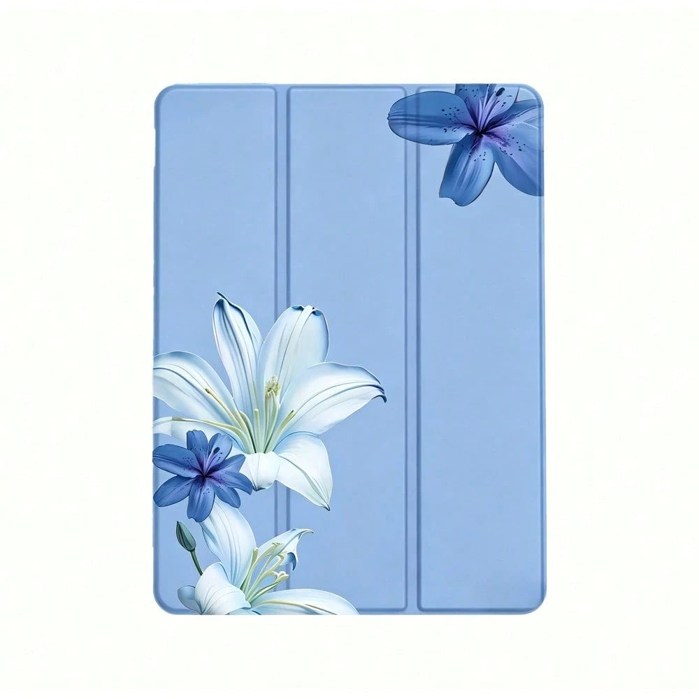 Blue Lily Print Case For (A16) 11th Generation 11 Inch 2025, 10th Generation Case 10.9 Inch 2022, M2, M3, Pro 11"/13", M4 2024, Air 8/5/4 10.9", Mini 6/7/ Case, Slim A16 Case Clear Back Cover With