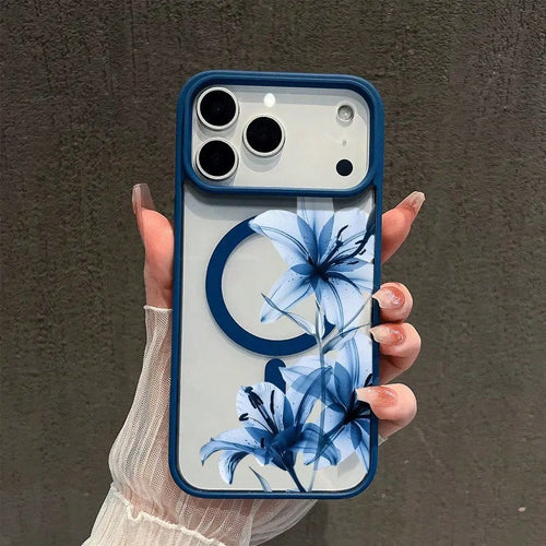 Blue Lily Whisper Magnetic MagSafe Snap Case For IPhone 17/16 Pro Max 15 Pro 14 13 12 Mini 11 XR XS Plus SE Shockproof Slim Protective Cover