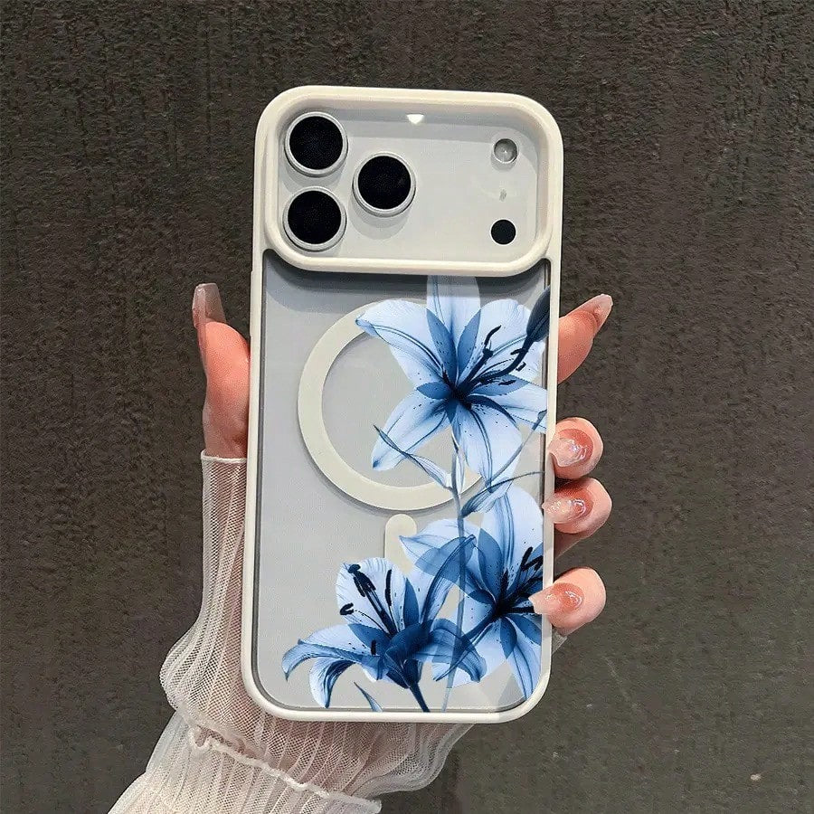 Blue Lily Whisper Magnetic MagSafe Snap Case For IPhone 17/16 Pro Max 15 Pro 14 13 12 Mini 11 XR XS Plus SE Shockproof Slim Protective Cover