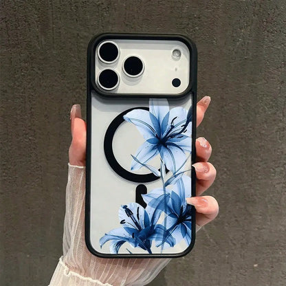 Blue Lily Whisper Magnetic MagSafe Snap Case For IPhone 17/16 Pro Max 15 Pro 14 13 12 Mini 11 XR XS Plus SE Shockproof Slim Protective Cover