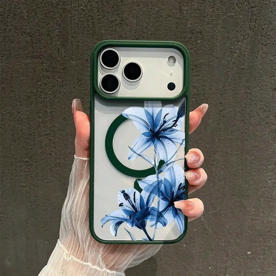 Blue Lily Whisper Magnetic MagSafe Snap Case For IPhone 17/16 Pro Max 15 Pro 14 13 12 Mini 11 XR XS Plus SE Shockproof Slim Protective Cover