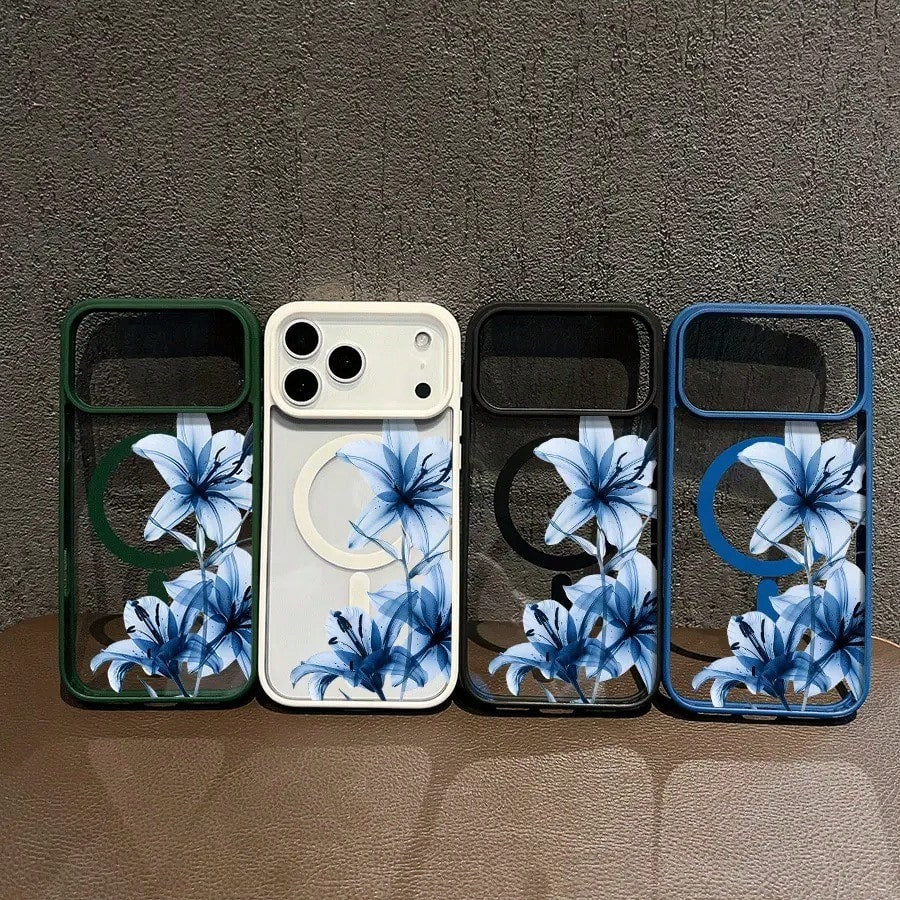 Blue Lily Whisper Magnetic MagSafe Snap Case For IPhone 17/16 Pro Max 15 Pro 14 13 12 Mini 11 XR XS Plus SE Shockproof Slim Protective Cover