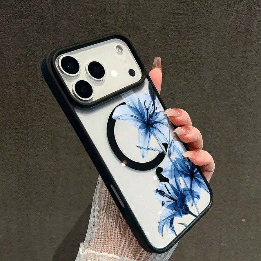 Blue Lily Whisper Magnetic MagSafe Snap Case For IPhone 17/16 Pro Max 15 Pro 14 13 12 Mini 11 XR XS Plus SE Shockproof Slim Protective Cover