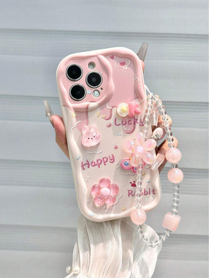 Blue Ocean Elements Novelty Cases Blue Ocean Elements Novelty Cartoon Starfish Handmade Decor Accessories, Beige Color Painted Cream Wavy Pattern Protective Case With Chain, Compatible With Iphone 17